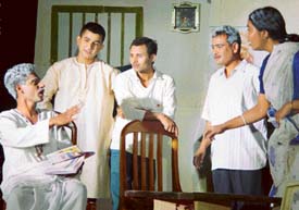 A scene from "Galpo Holo Satti", a one-act play that was staged as part of a competition organised by the Kalibari Samiti, Chandigarh, on Saturday.
