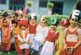 Students of LKG and UKG classes welcome kids of nursery class during a welcome party organised at SAN Jain Model Senior Secondary School, Circular Road