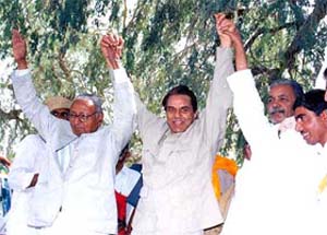 Veteran Bollywood star and BJP candidate from the Bikaner Lok Sabha constituency Dharmendra