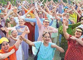 Laugh your way to good health, say members of the Laughter Club at Fragrance Garden in Sector 36, Chandigarh