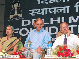 Delhi Lt-Governor Vijai Kapoor along with Chief Secretary Shailaja Chandra and MD of DMRC E.Sreedharan during the 10th Foundation Day of DMRC in the Capital