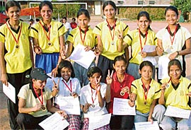 Winners of first Dev Samaj Club, Sector 21, in the UT Sub-Junior Netball Meet here on Tuesday.