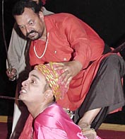 A scene from the play Dhamak Nagade Di, staged at The Gurukul in Sector 20, Panchkula, on Tuesday. 