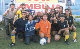 International School, who won the Five-a-Side Soccer Tournament at the Ambedkar Stadium on Monday, with their trophy