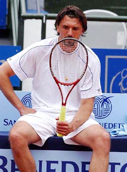 Goran Ivanisevic of Croatia looks on during the Italian Open tennis tournament match against Radek Stepanek of the Czech Republic in the Foro Italico sports complex,