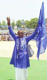 A BSP supporter during an election campaign rally