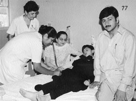 A doctor checks Pakistani boy Matoullah in Chandigarh on Wednesday
