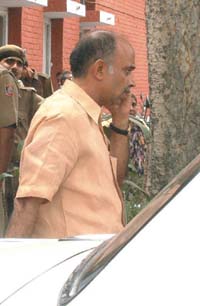 Delhi Sadar candidate Vijay Goel coming out of the police station