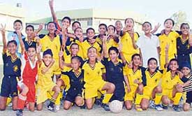 Jubilant boys of St Stephens School, Sector 45, who won the Shivalik Trophy for Atoms in Shivalik Public School
