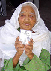 124-year-old Tulsi Devi who cast her vote at Ropar on Monday.