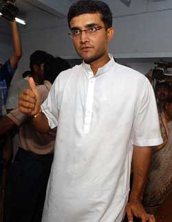 Sourav Ganguly gives a thumbs up after casting his vote in his home town of Kolkata