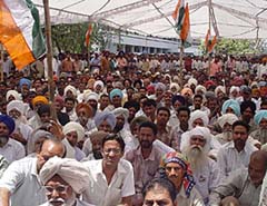 Congress workers stage a dharna to protest against the arrest of former Haryana minister Nirmal Singh in Ambala 