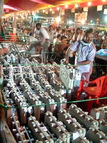 Polling staff deposit the sealed EVMs at strong room in Central Jail, Bhopal,
