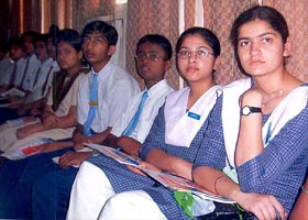 Students of 22 schools listen to a speech during a workshop on The Green Olympiad and Terraquiz organised by Blossoms School at Red Cross Bhavan, Patiala, on Tuesday. 