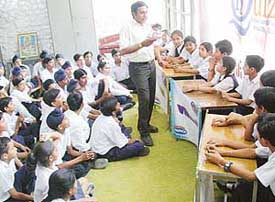 Students take part in Cremica Health Quiz organised at Government Model Senior Secondary School, Sector 22, Chandigarh, on Thursday.