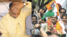 Vijay Goel after he lost the election to Jagdish Tytler in the Delhi Sadar Parliamentary seat;Tytler is jubilant in the Capital on Thursday.
