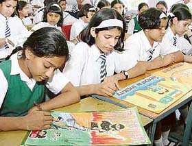 Students show their skills at a painting competition, held in St Xavier’s Senior Secondary School, Sector 44, Chandigarh