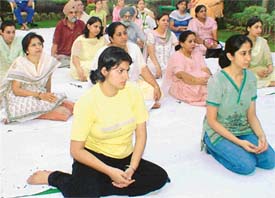 Girls at a meditation camp organised in Chandigarh