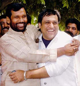 Bollywood actor and newly elected MP Govinda with Mr Ramvilas Pawan at his residence in the Capital on Sunday. 