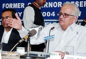 Rajya Sabha MP and former RBI Governor Bimal Jalan addresses a FICCI meeting in New Delhi on Monday.