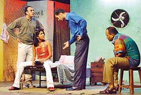 A scene from Rahul da Cunha’s play "Pune Highway", staged at Tagore Theatre, Chandigarh
