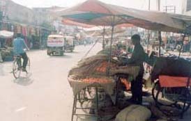 A view of an unauthorised roadside market at Janakpuri