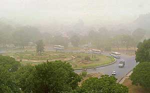Dust engulfs Chandigarhs horizon on Thursday.