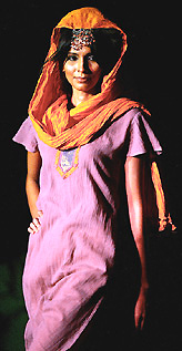 A model displays an ethnic outfit during a fashion show 