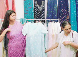 Ms Monica Malik shows her creations during an exhibition in Chandigarh on Saturday.