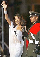 Miss India Tanushree Dutta attends a show in Quito on Friday