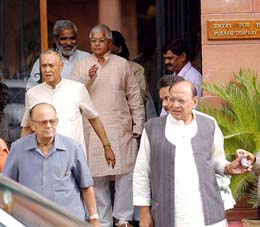 Newly sworn in Cabinet Ministers of the United Progressive Alliance come out after attending the first Cabinet meeting at Prime Ministers Office in New Delhi 