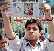 Christians protest against a graphic published in a national Hindi daily depicting Sonia Gandhi as Mother Mary and Manmohan Singh as Jesus in her arms, in Ranchi 