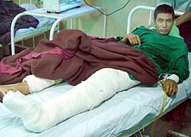 The critically injured youth, supposedly abandoned by his family, at the PGI in Chandigarh on Monday.