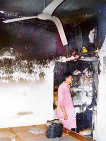 The room which was gutted by fire at a house in the PGI complex in Chandigarh on Monday.