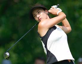 Grace Park of Phoenix, Arizona, tees off the 17th hole