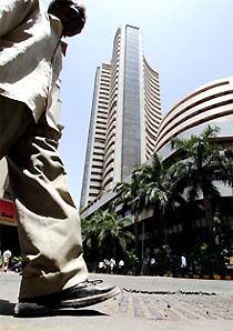 A man walks past the BSE building in Mumbai 