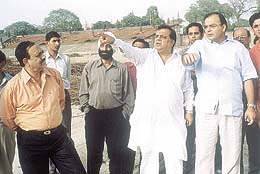 Delhi and District Cricket Association president Arun Jaitley, along with vice president C K Khanna and joint secretaries S S Sareen and Narinder Batra inspecting the progress of the work at the new stands of the Ferozeshah Kotla ground on Tuesday