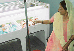 Test-tube triplets born to Shanti in Ambala on Wednesday. 