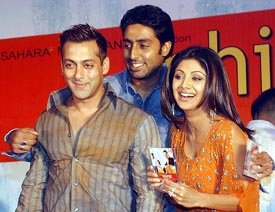Bolywood stars Abhishek Bachchan, Salman Khan and Shilpa Shetty at the music launch of Phir Milenge