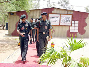 Indian Army officers come out of a military court in Jodhpur on Thursday. The military court is holding summary evidence against Gorkha Brigade officers allegedly involved in fake killing of enemy soldiers in Siachen.