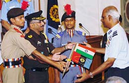 Chief of Air Staff S. Krishnaswamy flags off an NCC mountaineering