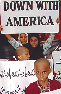 Activists of different Muslim organisations protesting against atrocities on Iraqis by the US Army at Jantar Mantar in the Capital on Monday. 