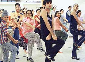 Senior instructors from Shiamak Davars Institute for the Performing Arts hold a dance session on the first day of a two-week workshop at Hotel Park View in Chandigarh