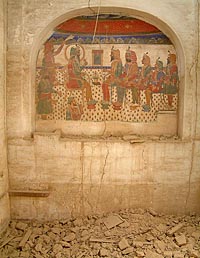 One of the frescos at a heritage haveli, which is being demolished for constructing a shopping complex, in Amritsar.