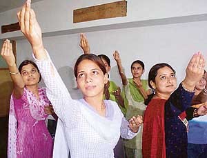 Young girls perform a classical dance during a 15-day workshop organised by Punjab Senior Secondary School in Patiala on Tuesday.