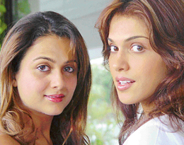 Actresses Amrita Arora (left) and Isha Koppikar, who were in Chandigarh on Friday to promote their latest film, 'Girlfriend'.