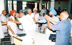 Members of the Punjab State Pensioners Confederation come to blows during the election of office-bearers in Ludhiana
