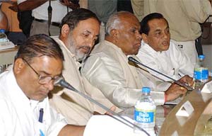 Trade union leaders at a meeting with Finance Minister P. Chidambaram in New Delhi on Saturday. 