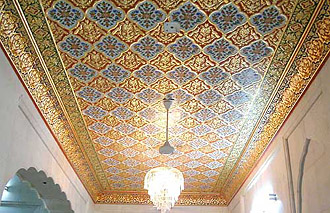 A ceiling in Akal Takht redone using synthetic colours.