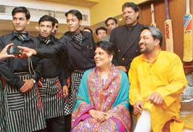 Kapil, wife Romi Dev and architect Ajay Johal look at the launch of "Kaptains Retreat", the first boutique hotel of Chandigarh